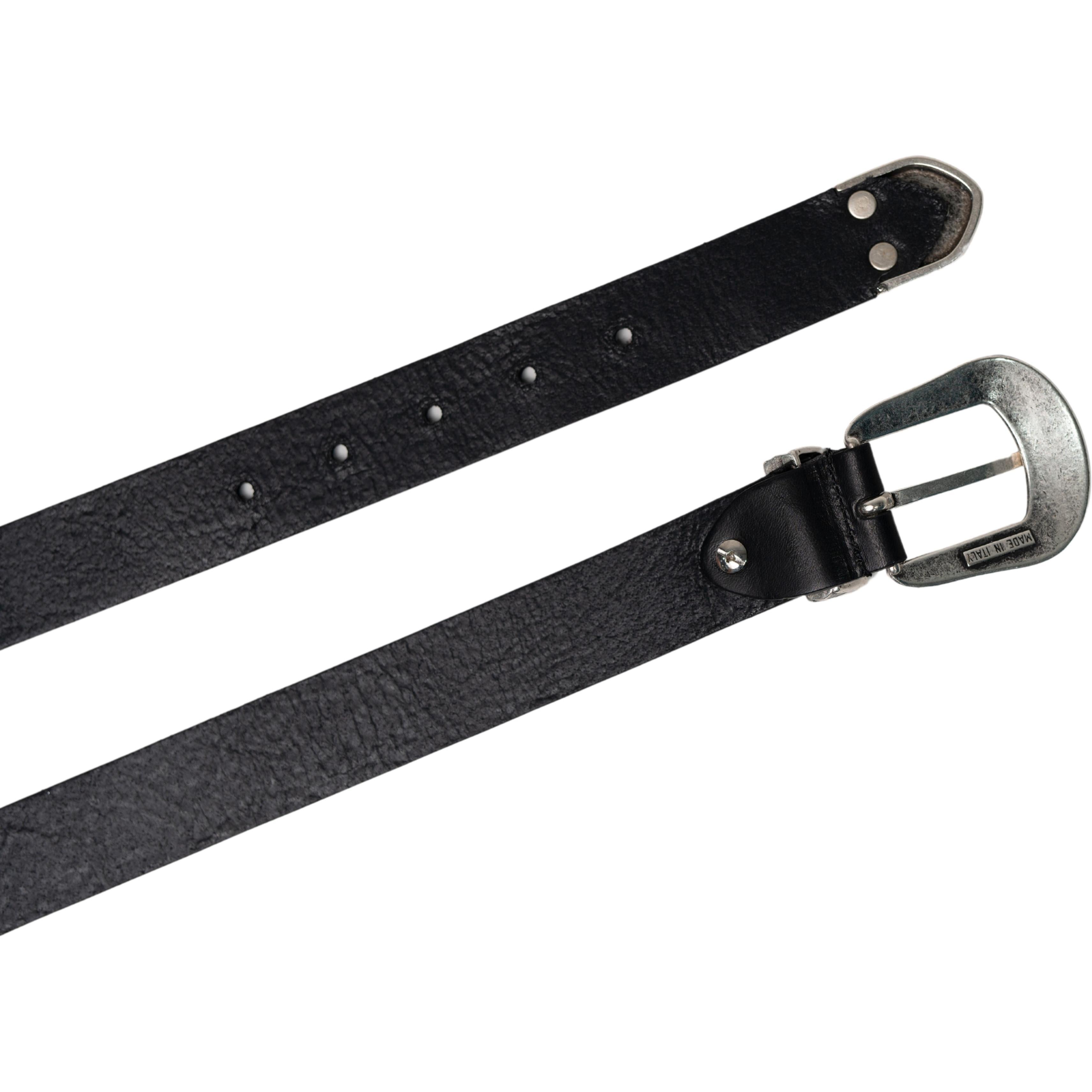 Cintura western donna in pelle nero con puntale in metallo inciso