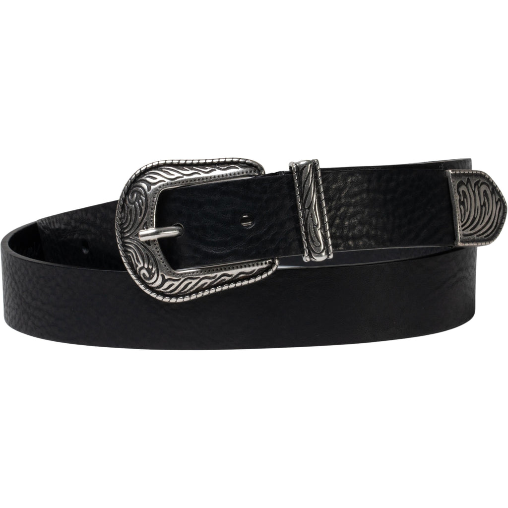 Cintura western donna in pelle nero con puntale in metallo inciso