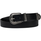 Cintura western donna in pelle nero con puntale in metallo inciso