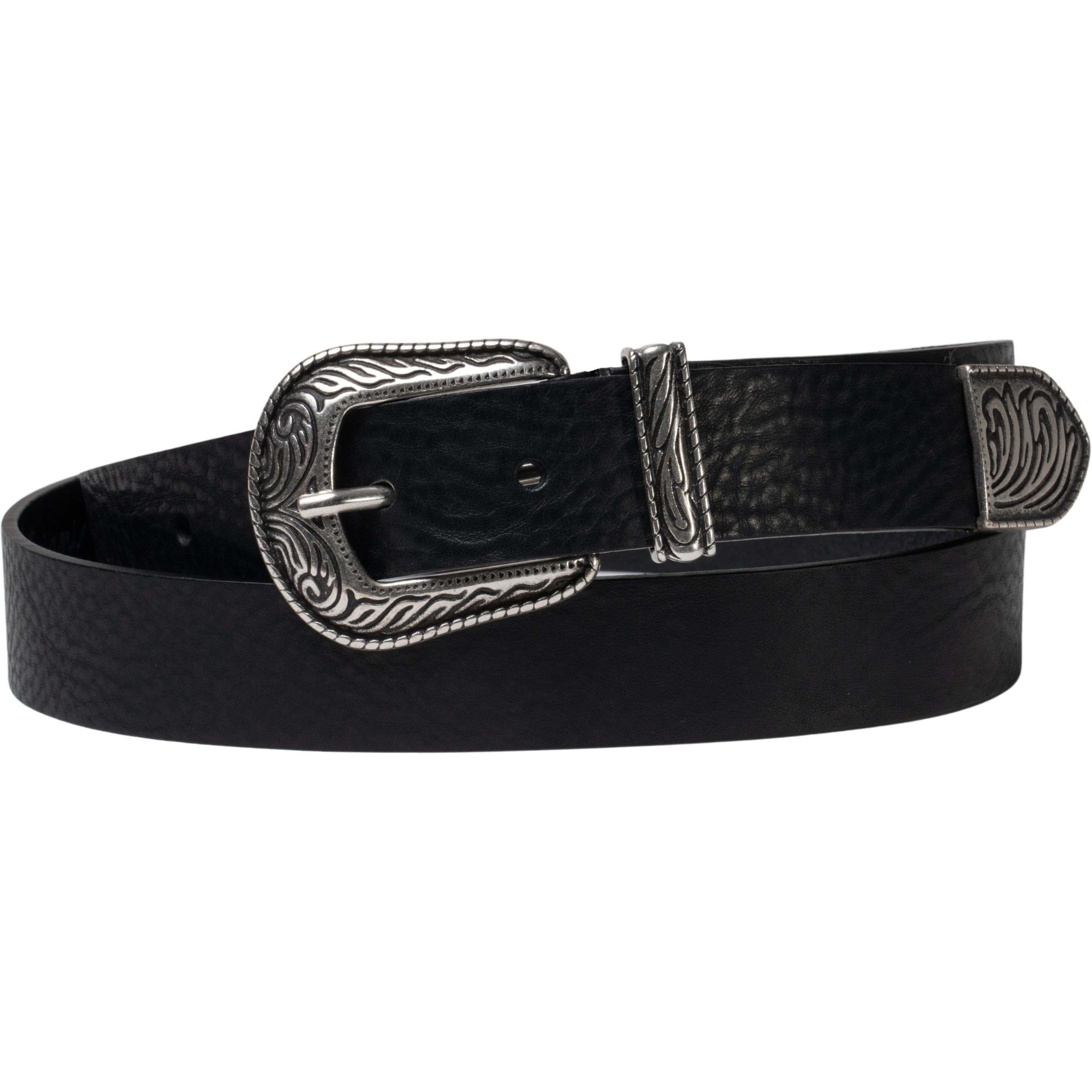 Cintura western donna in pelle nero con puntale in metallo inciso