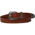 Cintura western donna in cuoio con puntale in metallo inciso