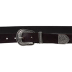 Cintura western donna in pelle marrone con puntale in metallo inciso