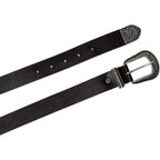 Cintura western donna in pelle marrone con puntale in metallo inciso