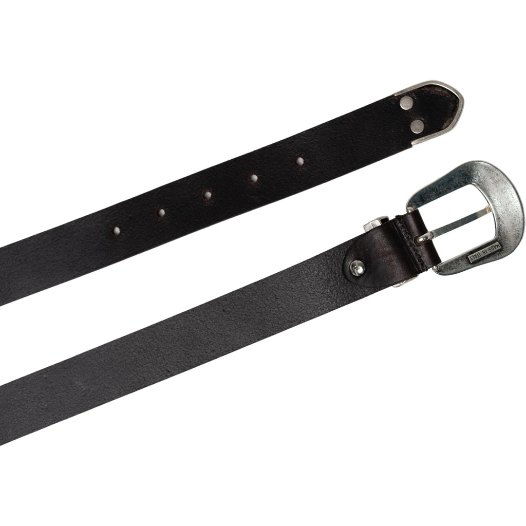 Cintura western donna in pelle marrone con puntale in metallo inciso