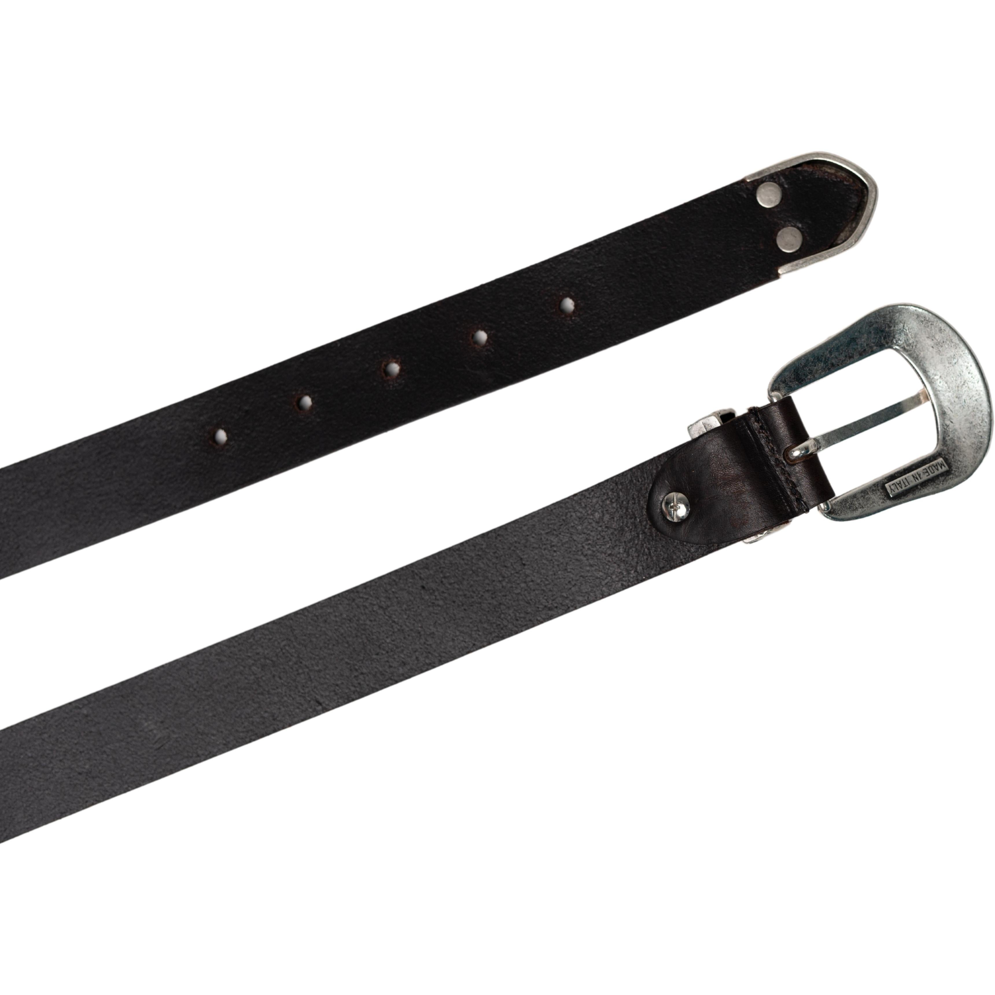 Cintura western donna in pelle marrone con puntale in metallo inciso