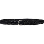 Cintura intrecciata a mano in pelle nera 3 cm