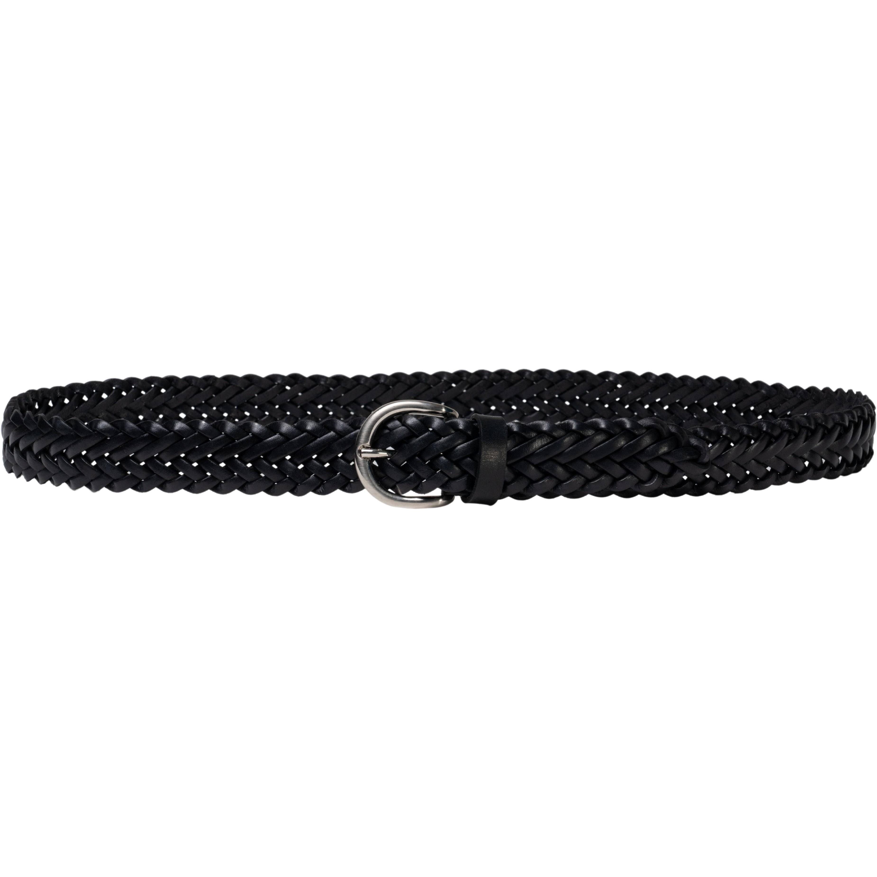 Cintura intrecciata a mano in pelle nera 3 cm
