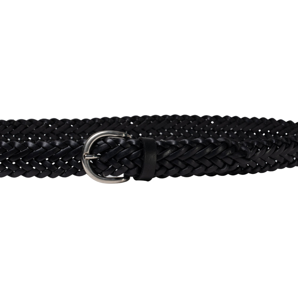 Cintura intrecciata a mano in pelle nera 3 cm