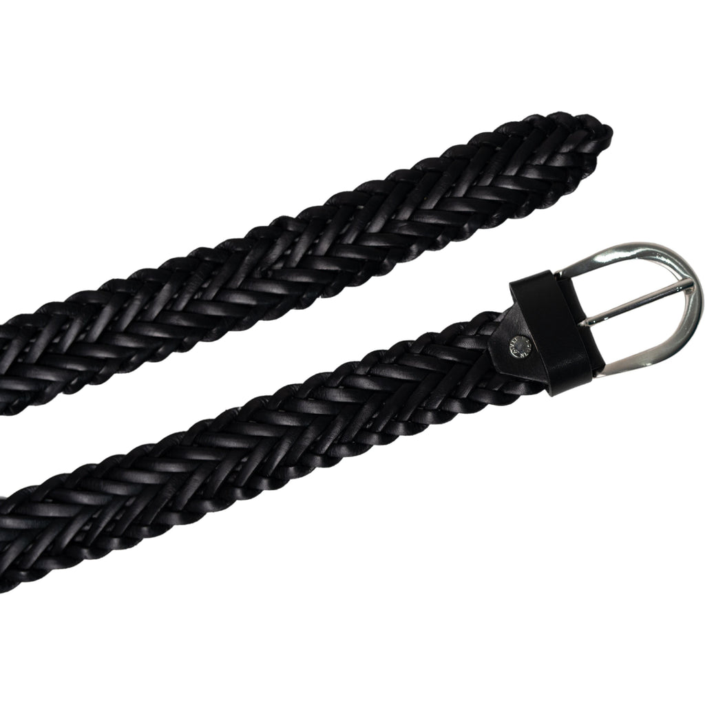 Cintura intrecciata a mano in pelle nera 3 cm
