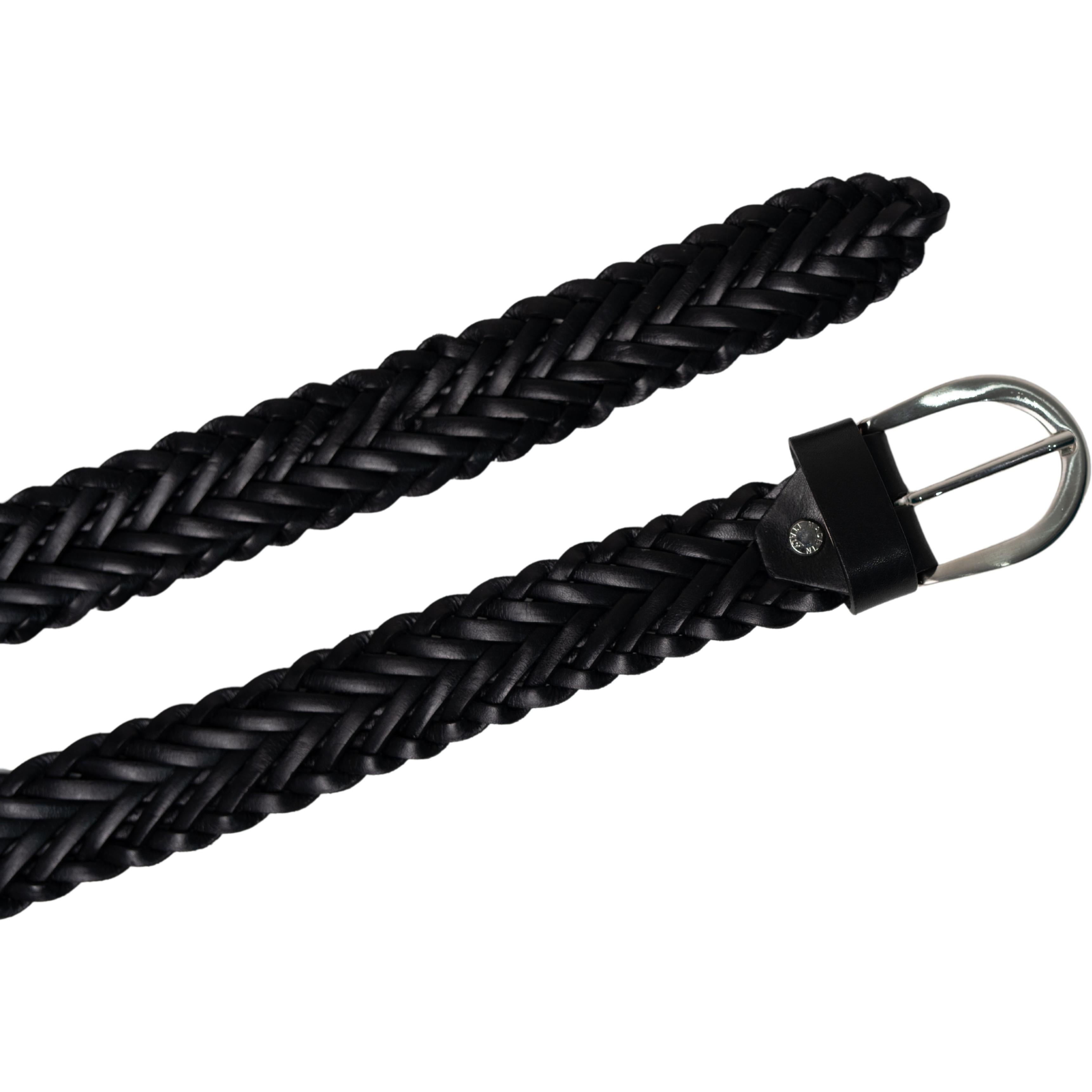 Cintura intrecciata a mano in pelle nera 3 cm