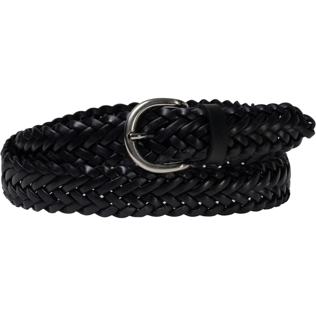 Cintura intrecciata a mano in pelle nera 3 cm