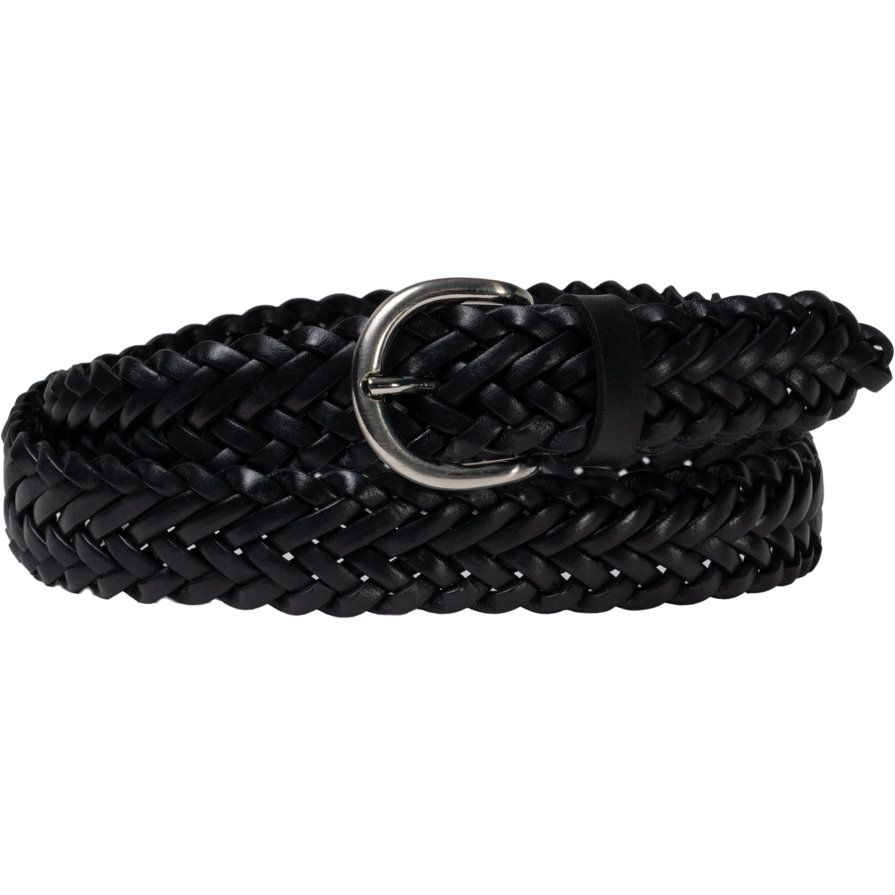 Cintura intrecciata a mano in pelle nera 3 cm