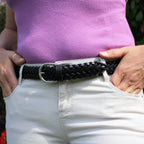 Cintura intrecciata a mano in pelle nera 3 cm