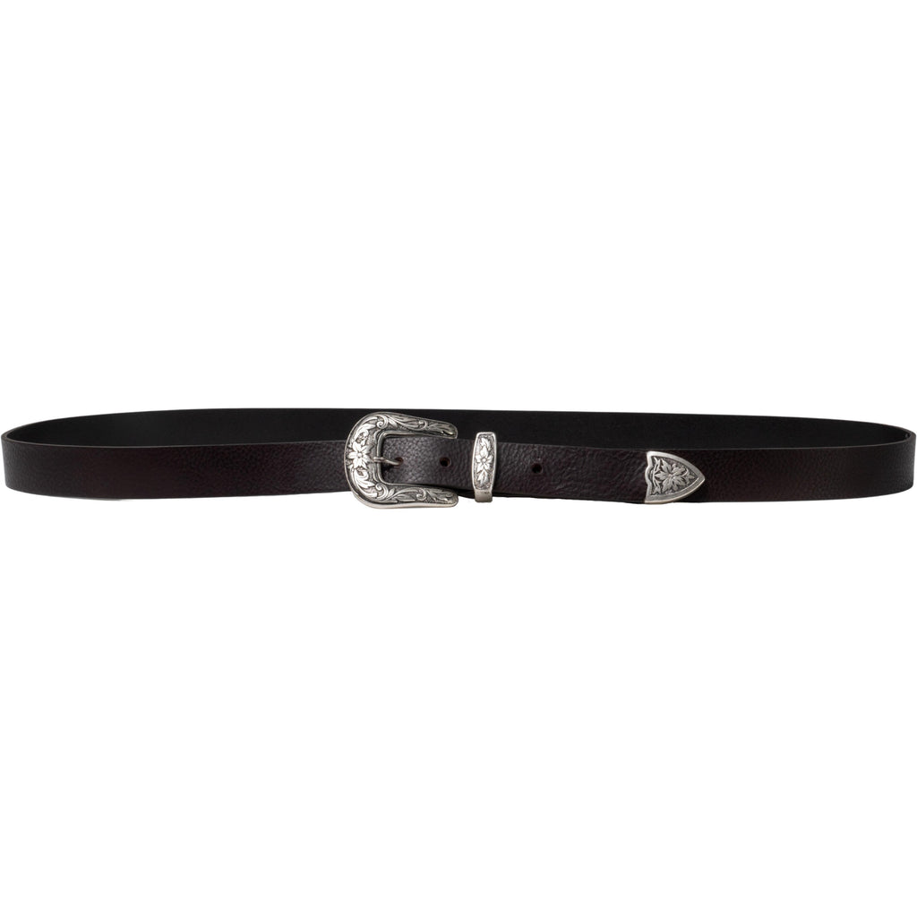 Cintura western donna in pelle marrone scuro con fibbia in metallo