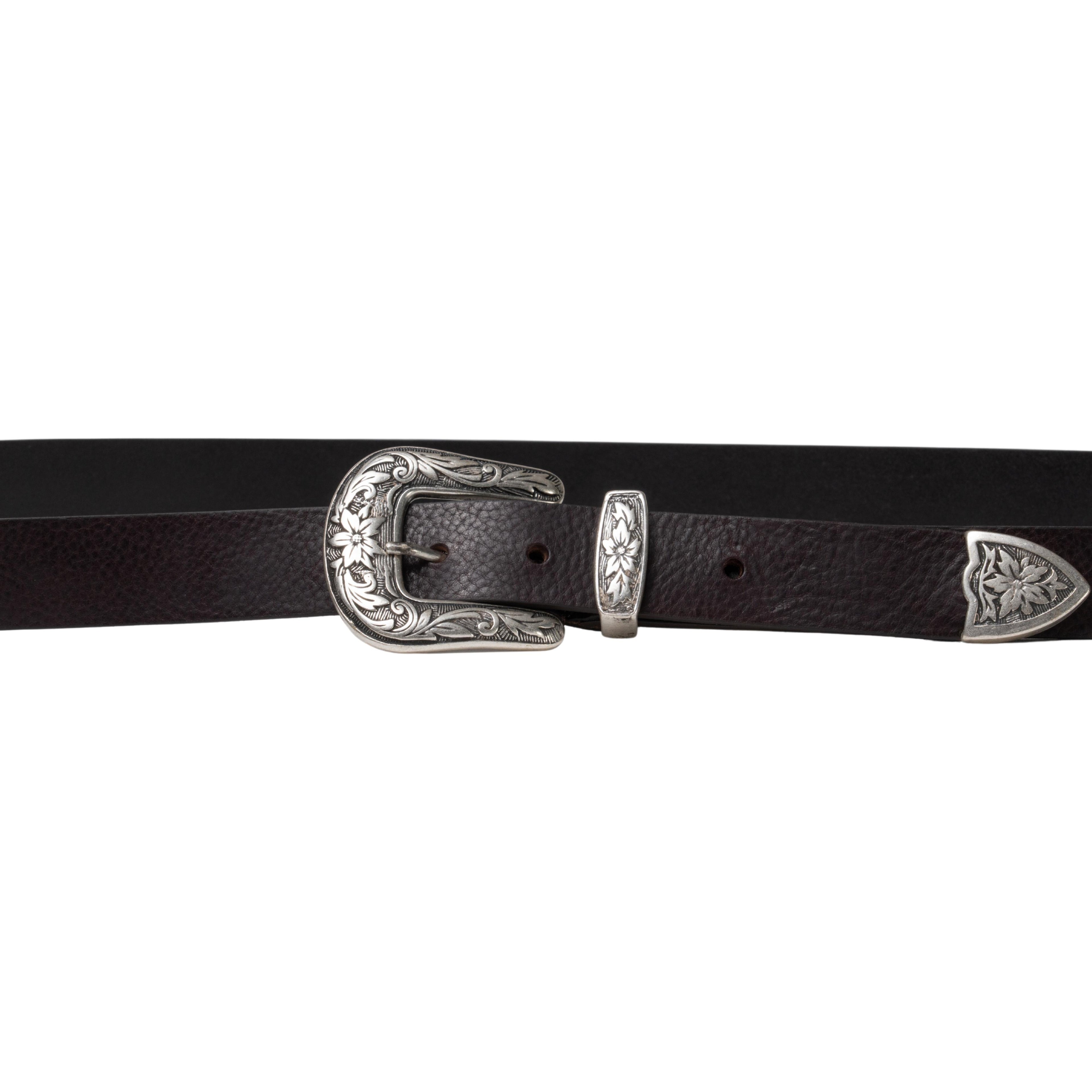 Cintura western donna in pelle marrone scuro con fibbia in metallo