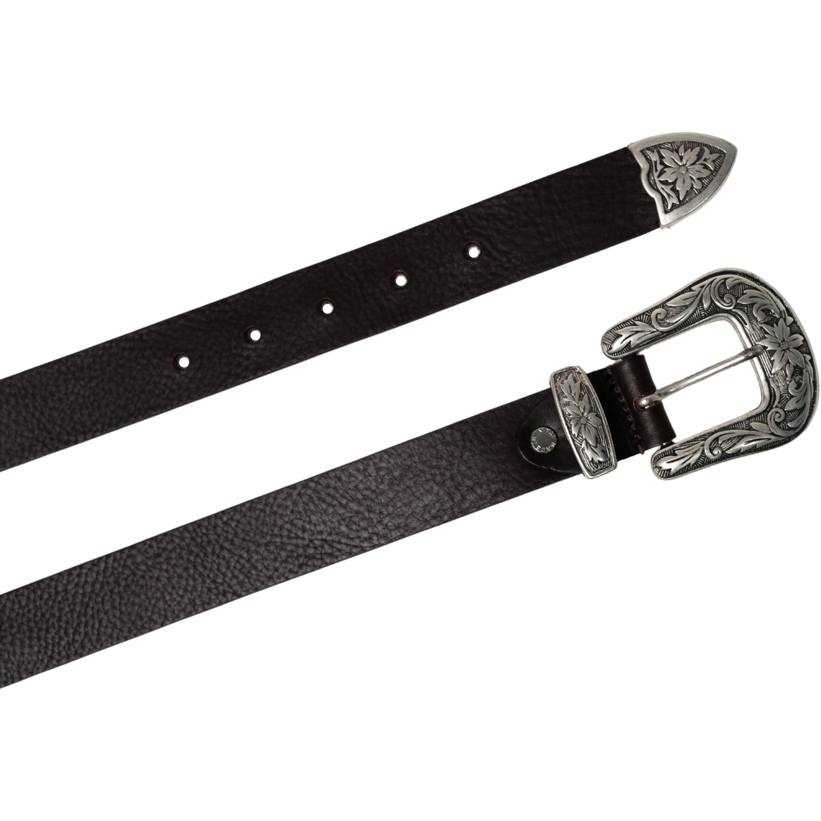 Cintura western donna in pelle marrone scuro con fibbia in metallo