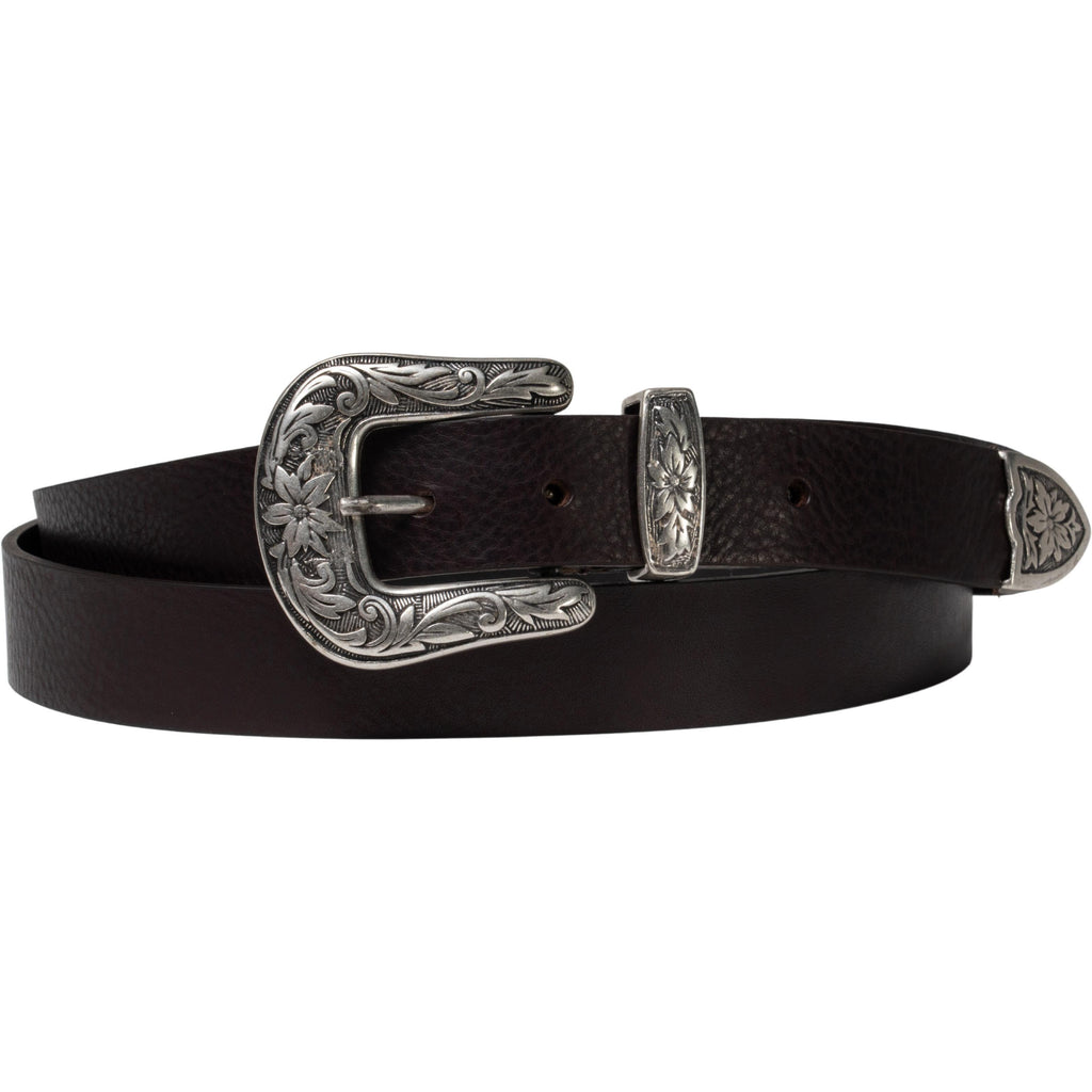 Cintura western donna in pelle marrone scuro con fibbia in metallo