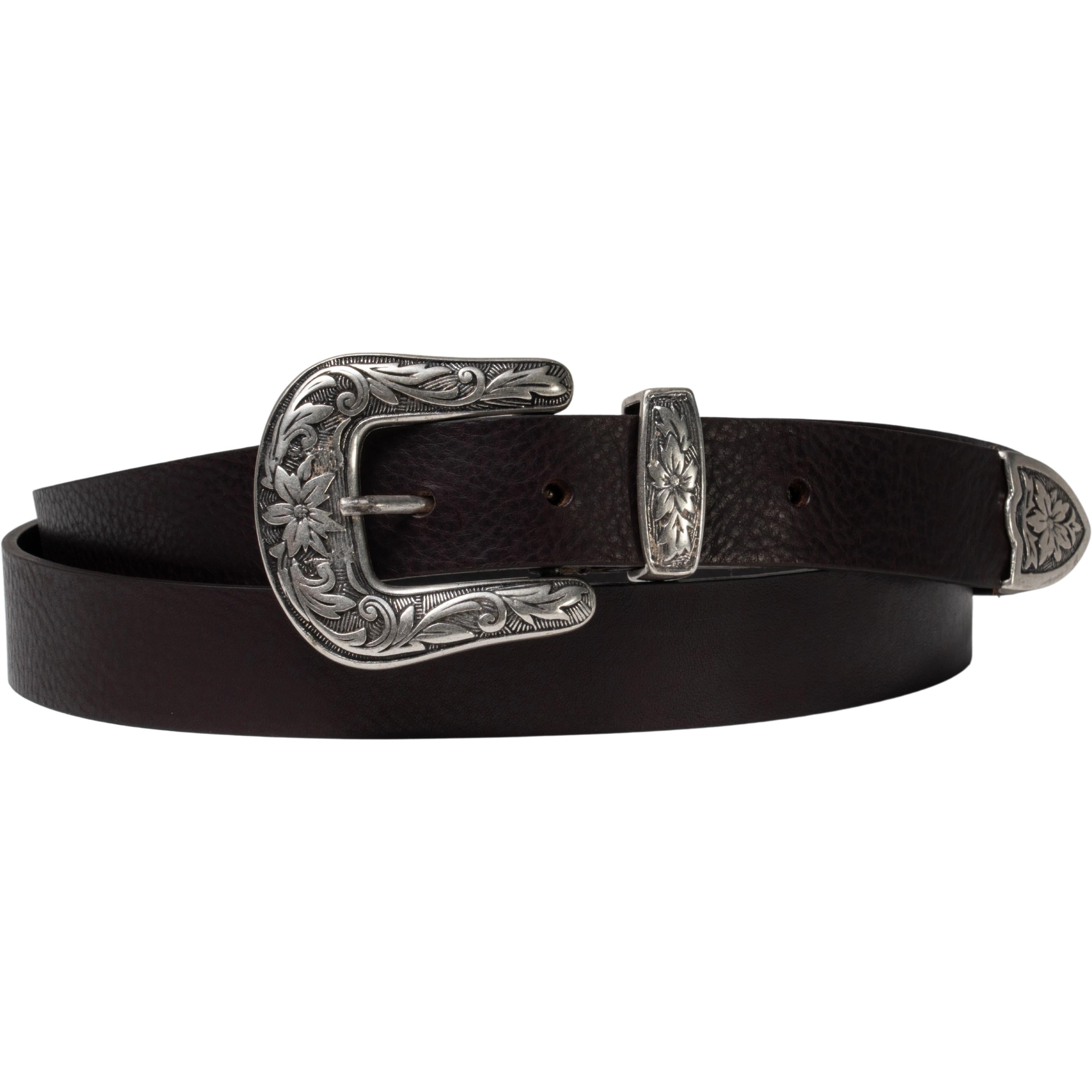 Cintura western donna in pelle marrone scuro con fibbia in metallo