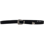 Cintura western donna in pelle nera con fibbia in metallo
