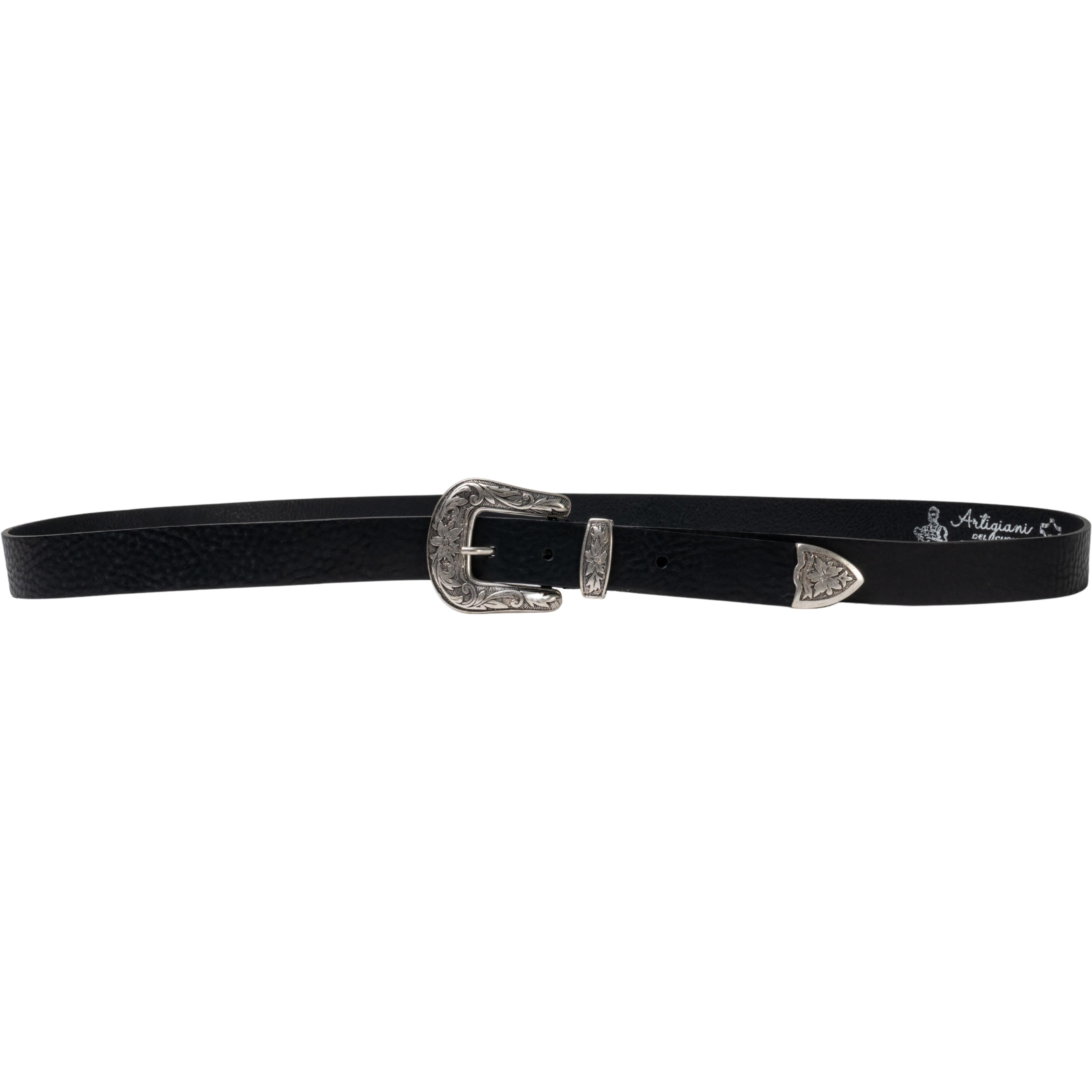 Cintura western donna in pelle nera con fibbia in metallo