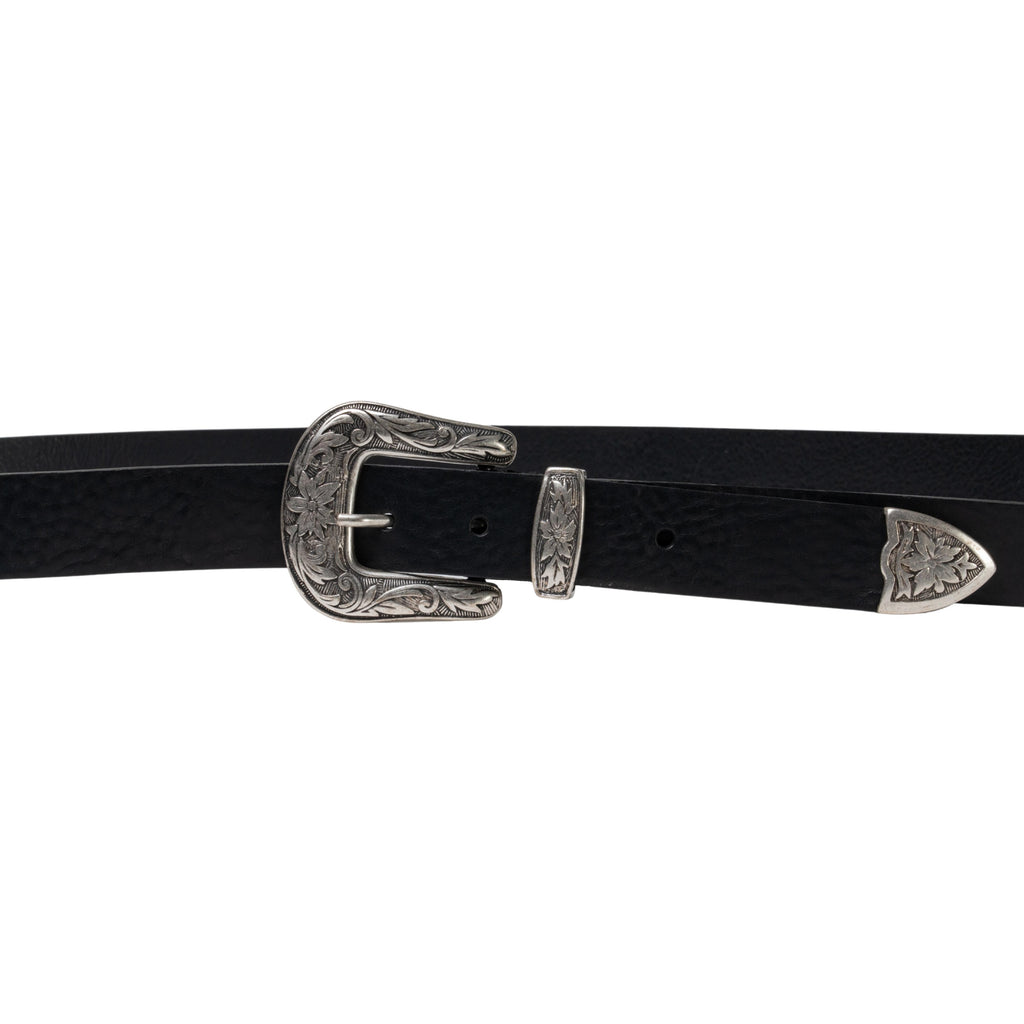 Cintura western donna in pelle nera con fibbia in metallo