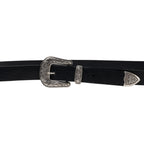 Cintura western donna in pelle nera con fibbia in metallo