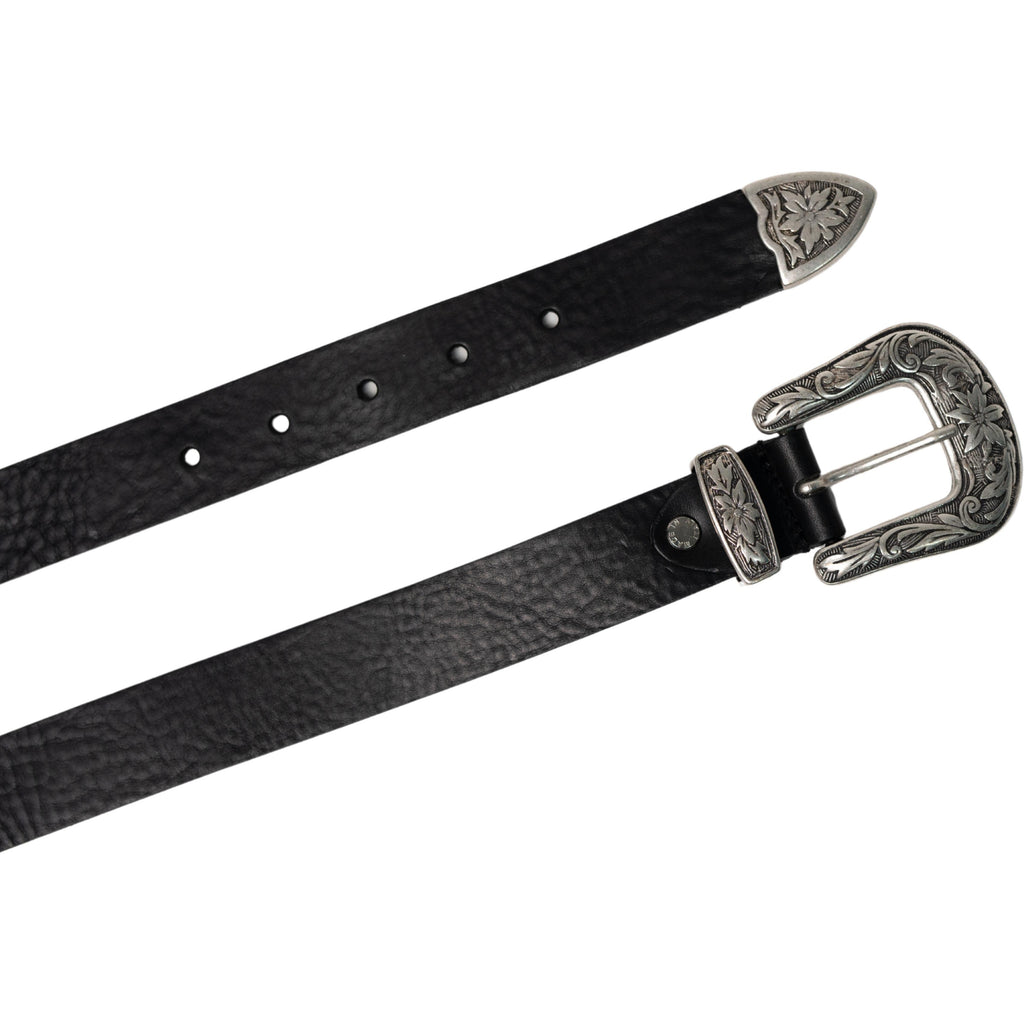 Cintura western donna in pelle nera con fibbia in metallo