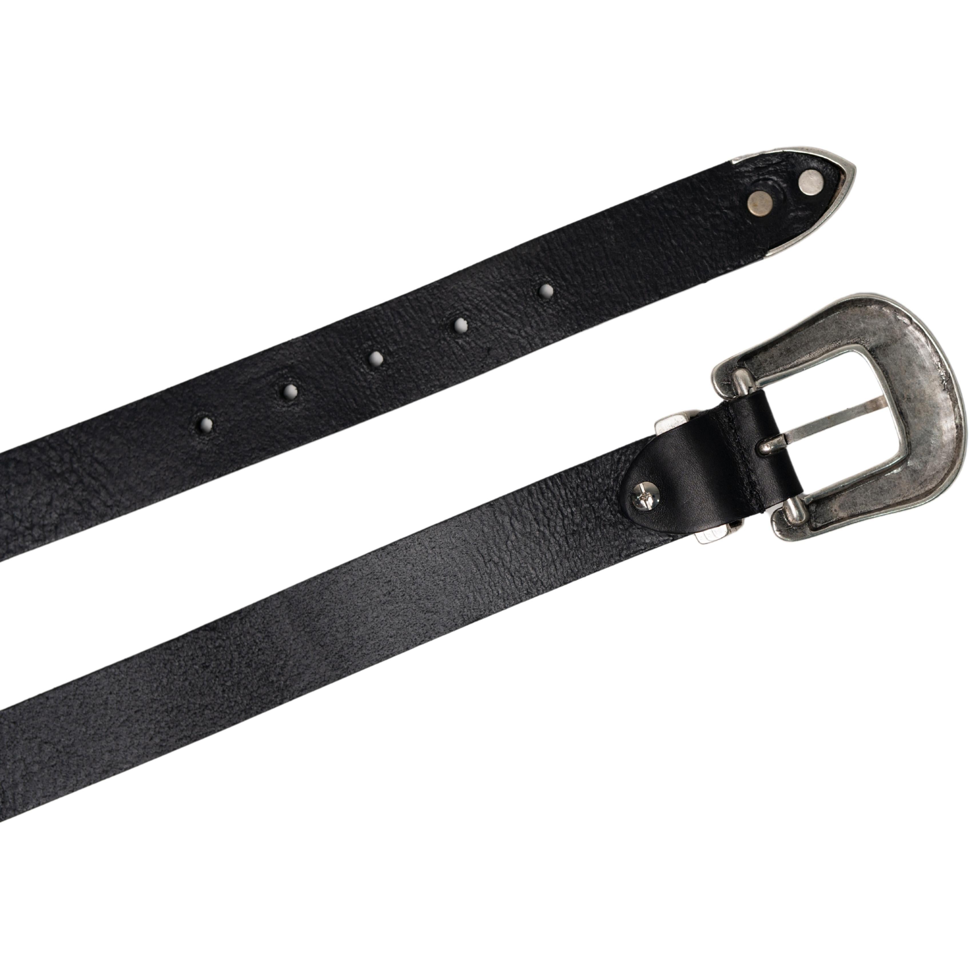 Cintura western donna in pelle nera con fibbia in metallo