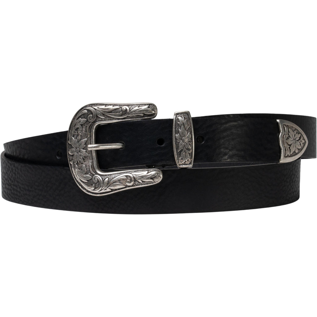Cintura western donna in pelle nera con fibbia in metallo