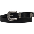 Cintura western donna in pelle nera con fibbia in metallo