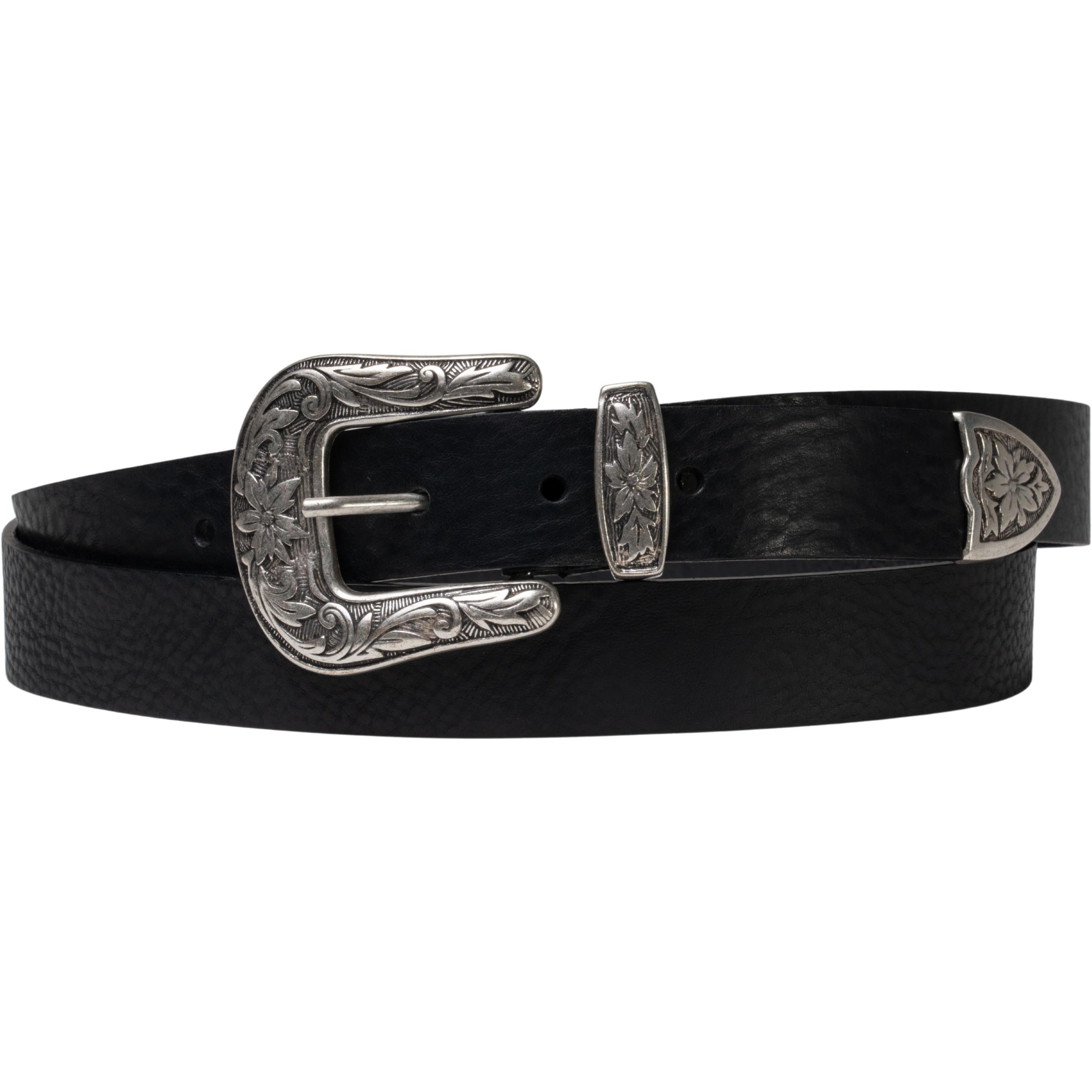 Cintura western donna in pelle nera con fibbia in metallo