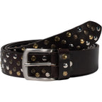 Cintura borchiata in pelle marrone scuro di 3,5 cm unisex