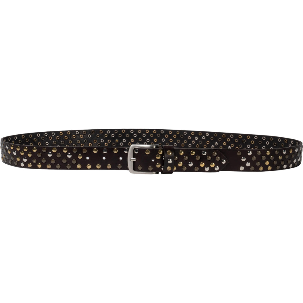 Cintura borchiata in pelle marrone scuro di 3,5 cm unisex
