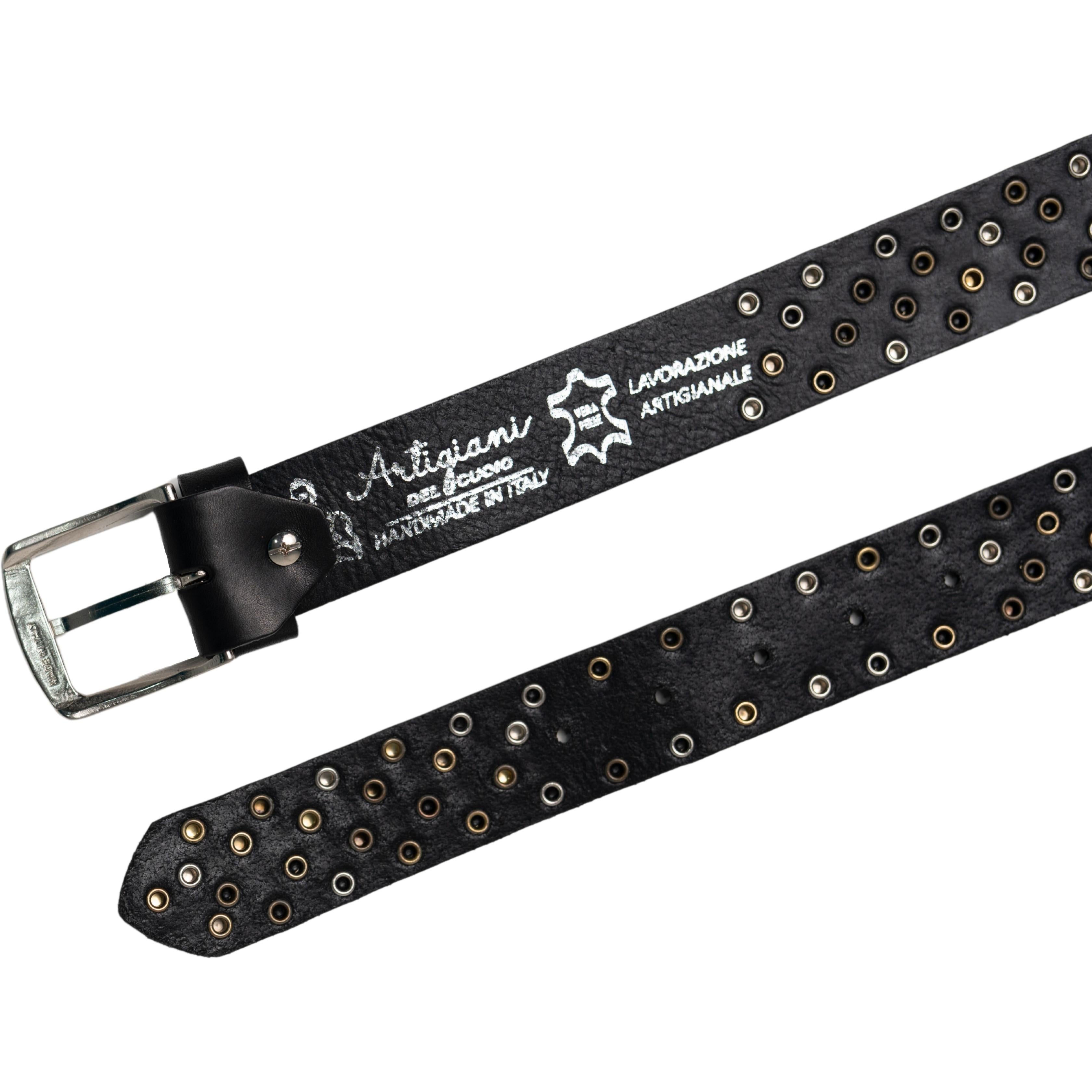 Cintura in pelle nera con borchie metalliche unisex