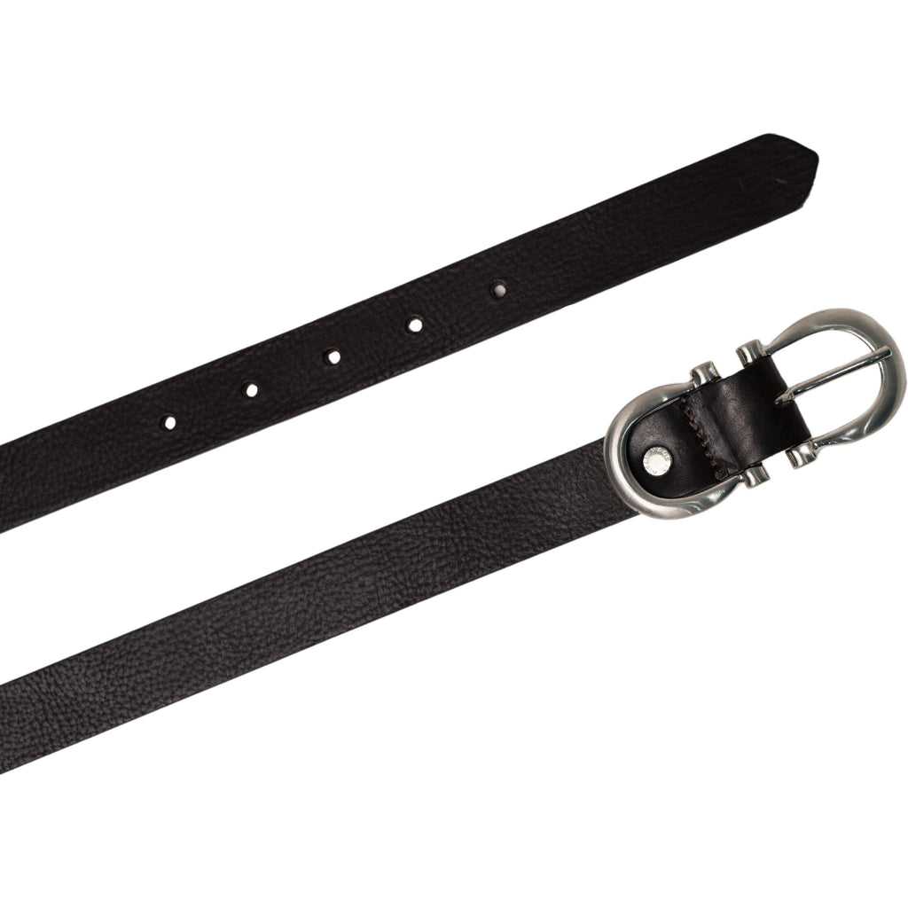 Cintura artigianale in pelle marrone con fibbia ad otto in metallo
