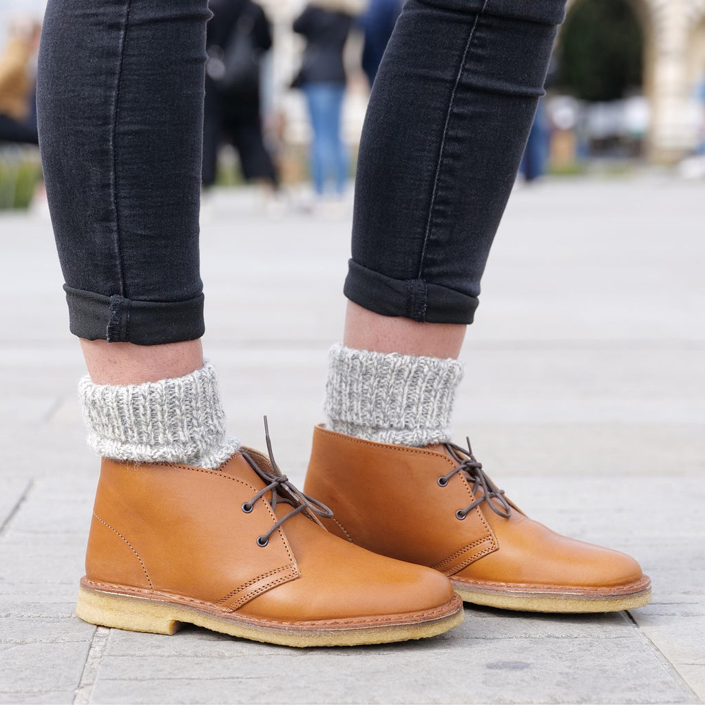Polacchine da donna in pelle marrone con fodera invernale