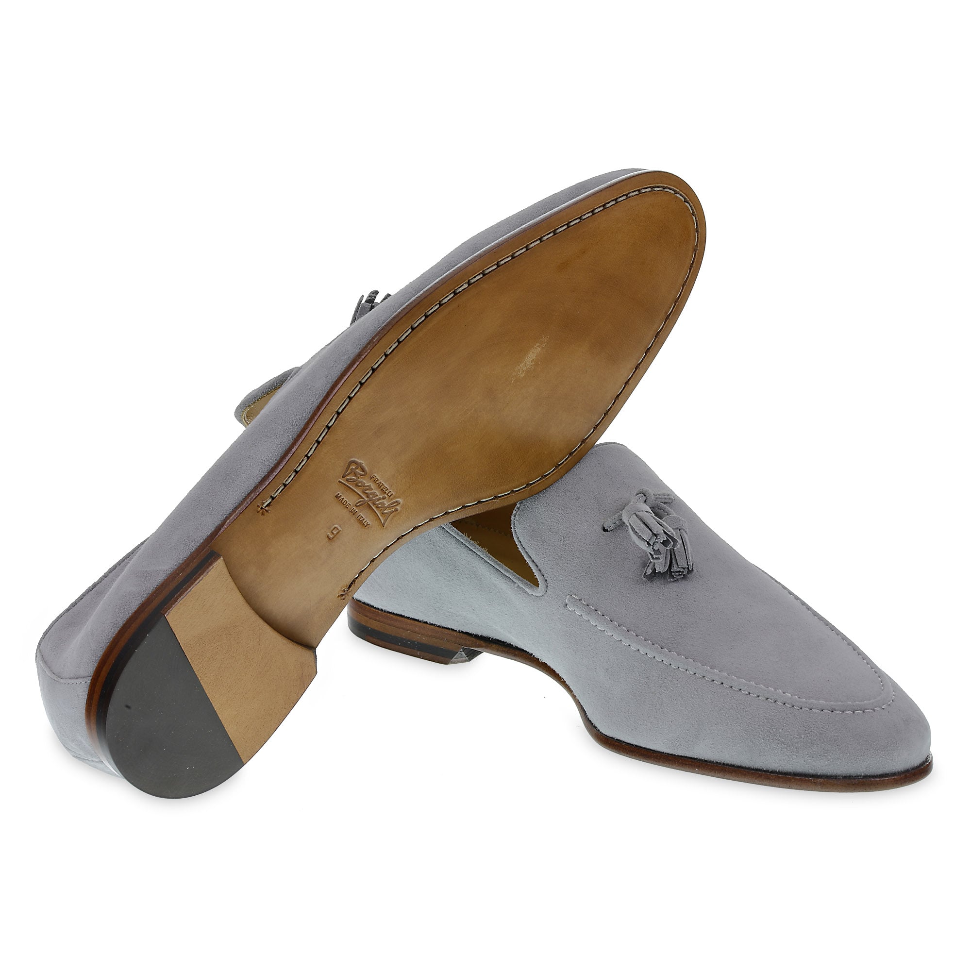 Mocassin pampilles en daim gris par Fratelli Borgioli – artisanales
