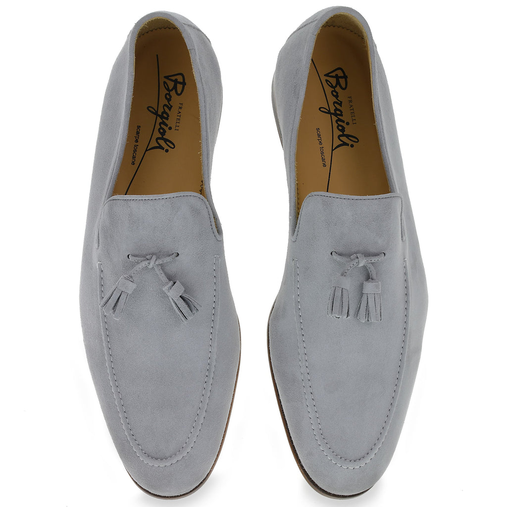 Gray suede tassel loafer by Fratelli Borgioli – handmade