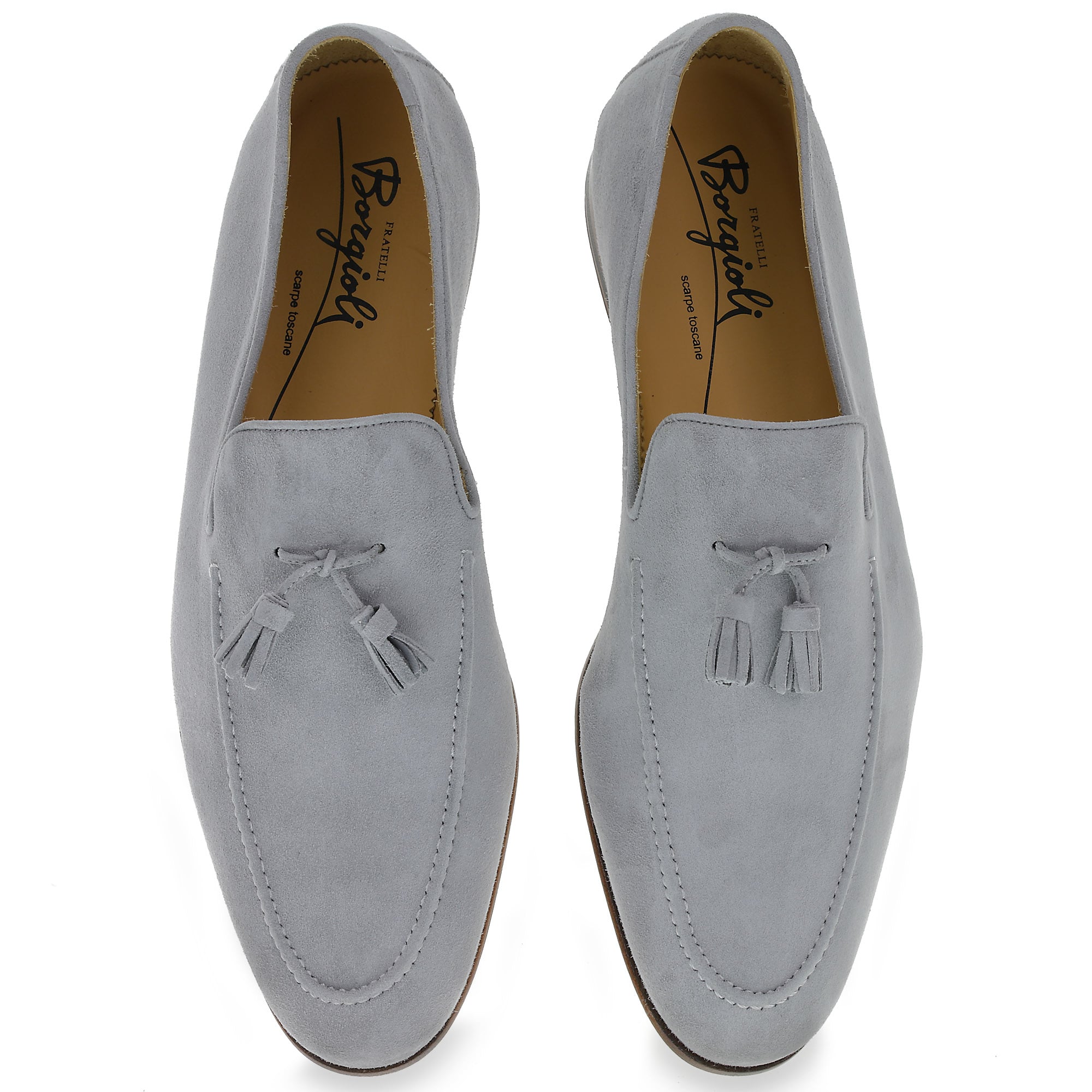 Mocassin pampilles en daim gris par Fratelli Borgioli – artisanales
