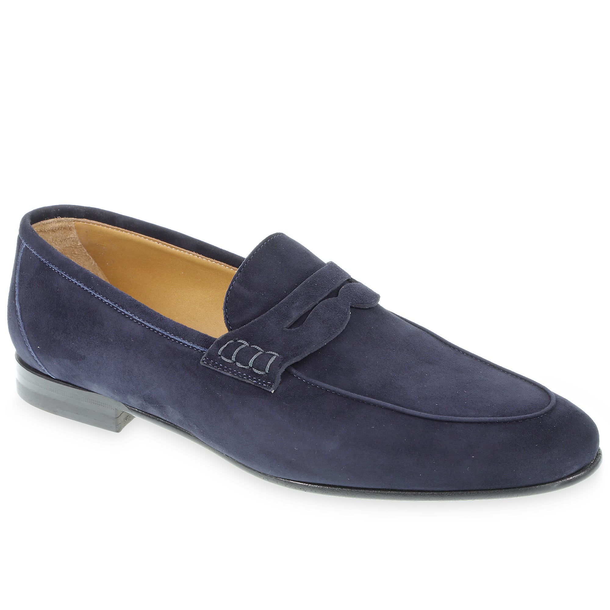 Mocassin penny en daim bleu par Fratelli Borgioli – faits main
