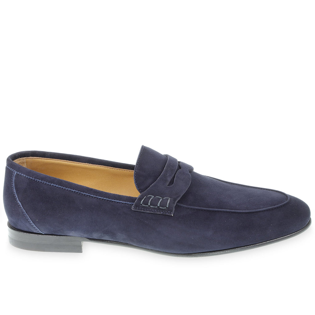 Penny moccasin in blue suede by Fratelli Borgioli – handmade