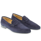 Penny moccasin in blue suede by Fratelli Borgioli – handmade
