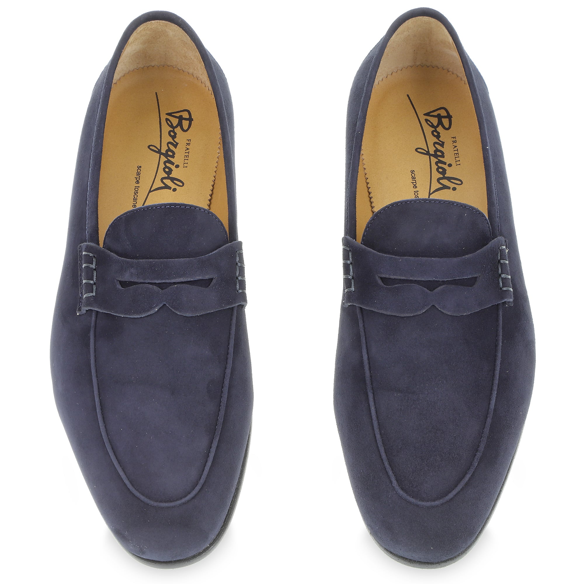 Mocassin penny en daim bleu par Fratelli Borgioli – faits main