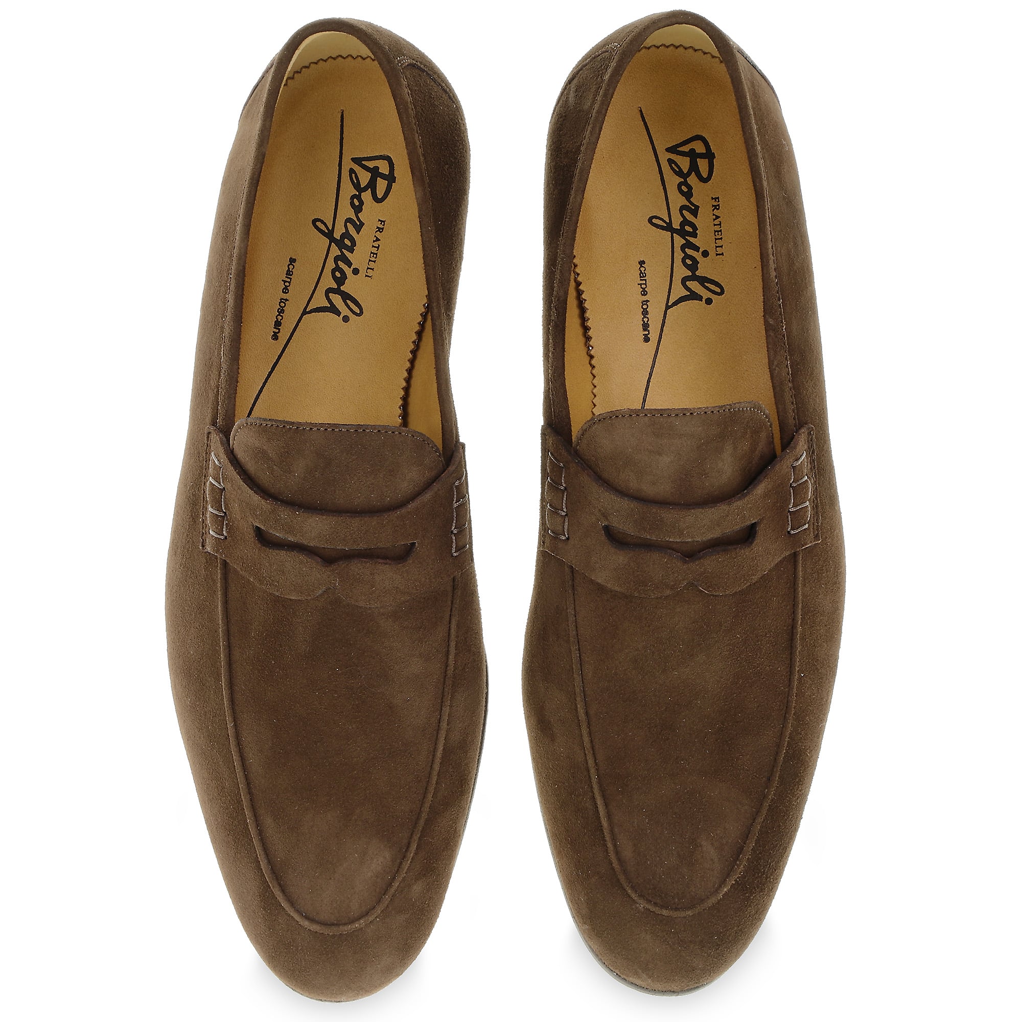 Mocassin américain en daim marron par Fratelli Borgioli – fabriquées à la main