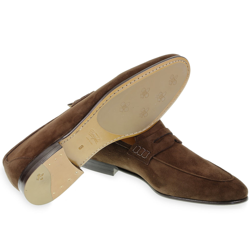 Brown suede penny loafers by Fratelli Borgioli – handcrafted