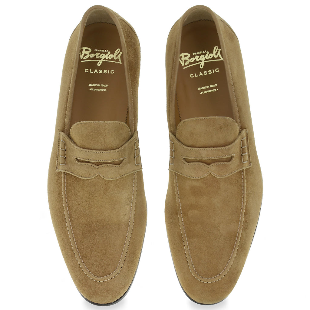 Beige suede penny loafer by Fratelli Borgioli – made by hand