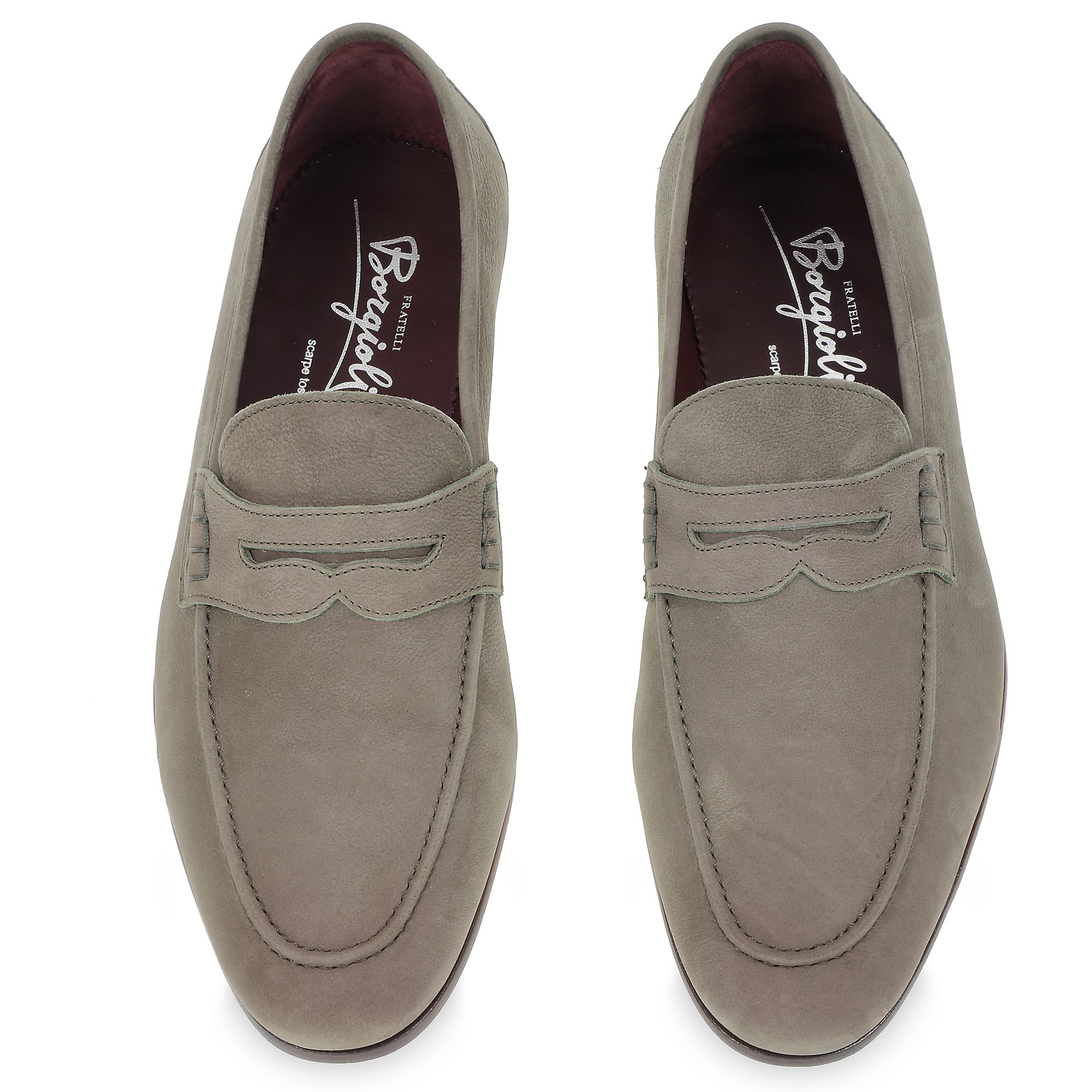 Penny loafer in gray nubuck leather by Fratelli Borgioli – handcrafted