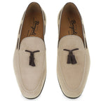 Tassels loafers in beige suede leather by Fratelli Borgioli – handmade