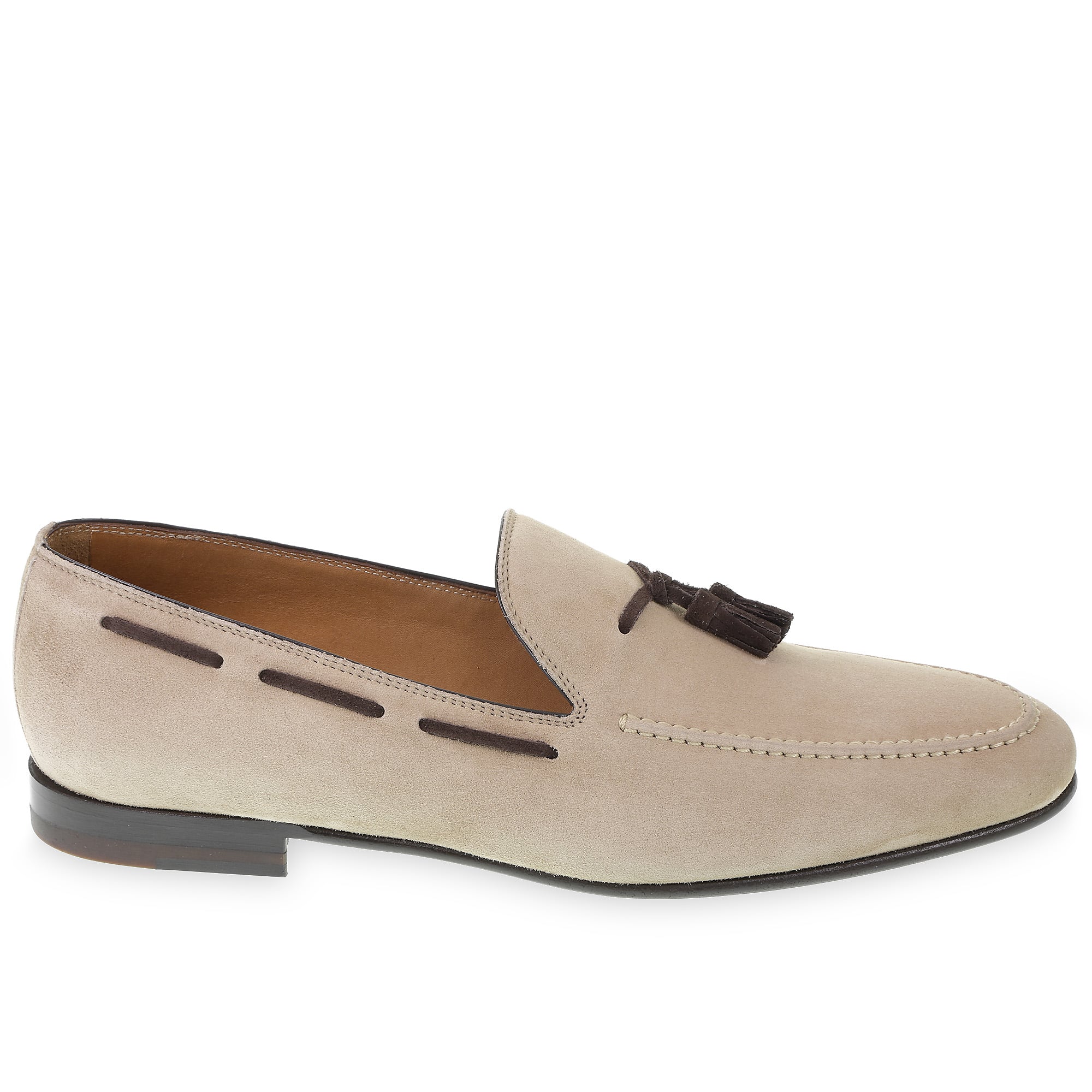 Tassels loafers in beige suede leather by Fratelli Borgioli – handmade