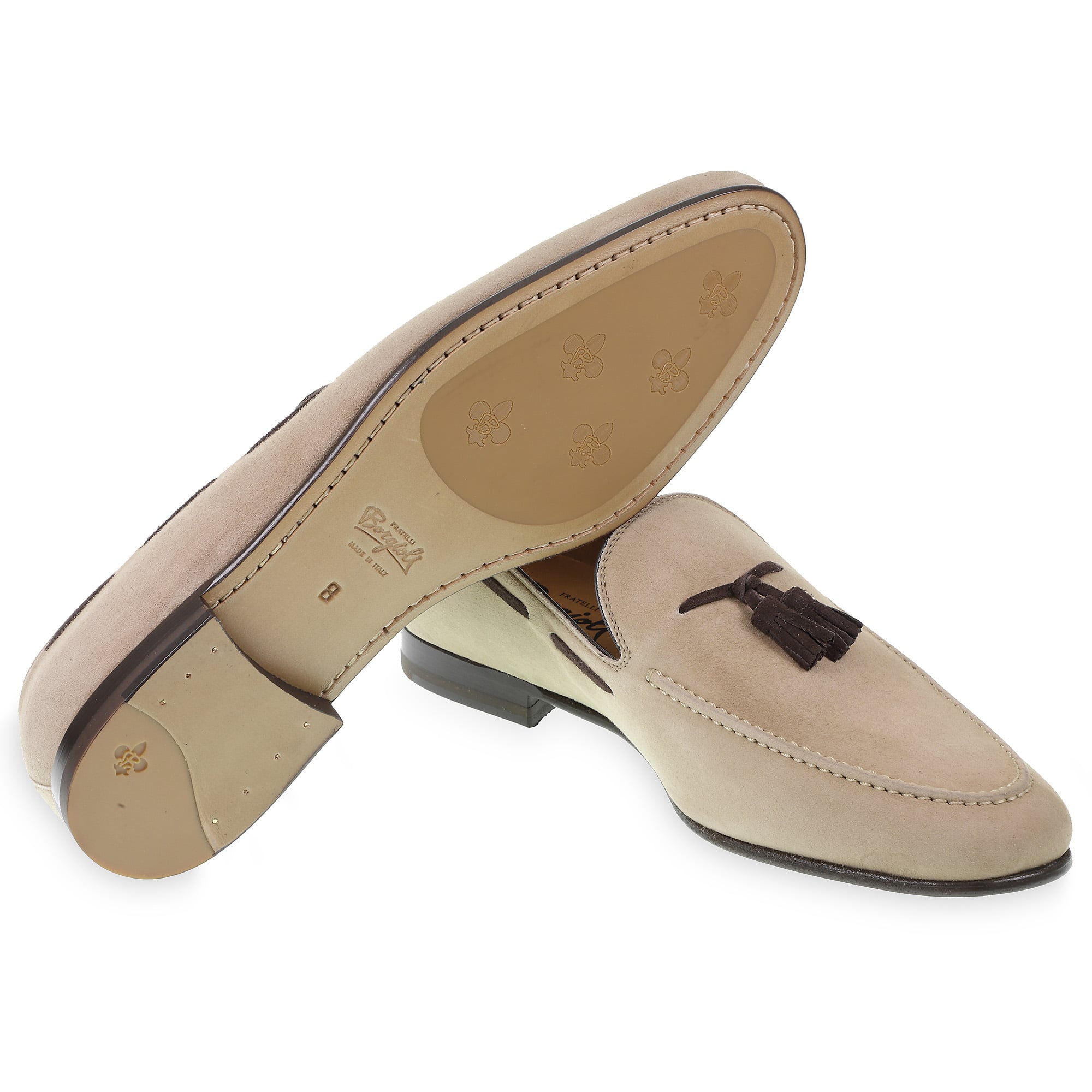 Tassels loafers in beige suede leather by Fratelli Borgioli – handmade